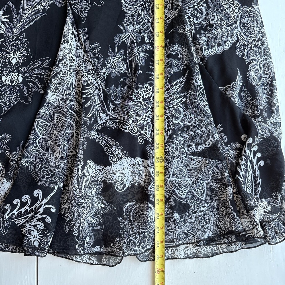 Women XL Midi Skirt Black White Paisley Boho Y2K Pleat Floral Chiffon Whimsygoth - Picture 7 of 7